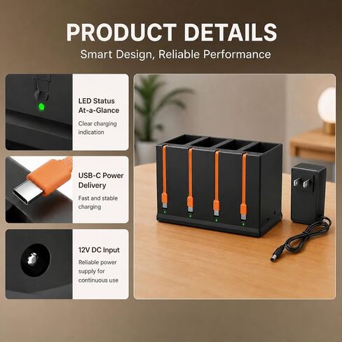 2026 Upgraded 4 Port Charging Station for Moultrie Edge Battery Pack | for Moultrie Trail Camera Edge,Edge PRO,Edge 2,Edge 2 PRO,Edge 3 Cellular Trail Camera,Type-C & Solar Panel Charging in Saudi Arabia