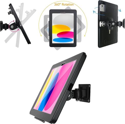 with Lock Metal Wall Mount Bracket for iPad 11" A16 /10.9" 10th, | Excluding Other 10.9"/11",with Anti Theft Lock & Key,Rotate Arbitrary Adjustment Angle,Metal(Black) in Saudi Arabia