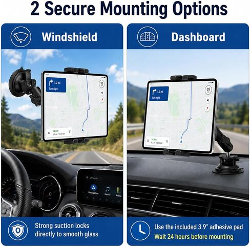 Heavy Duty Aluminum iPad Suction Mount for Truck, Car Tablet Holder Bracket | Anti-Shake Dash Windshield, Thick Case Friendly, Fits 4.7-12.9" iPad Pro Air Mini Samsung, 360° Rotation RV Off-Road Aviation in Saudi Arabia