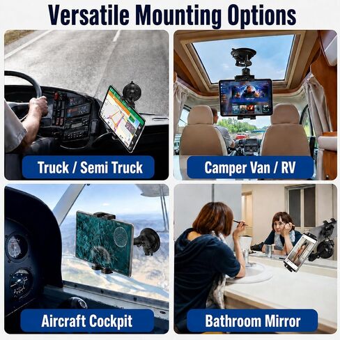 Heavy Duty Aluminum iPad Suction Mount for Truck, Car Tablet Holder Bracket | Anti-Shake Dash Windshield, Thick Case Friendly, Fits 4.7-12.9" iPad Pro Air Mini Samsung, 360° Rotation RV Off-Road Aviation in Saudi Arabia