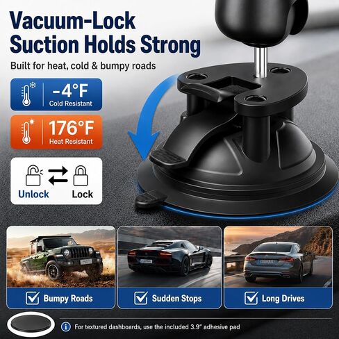 Heavy Duty Aluminum iPad Suction Mount for Truck, Car Tablet Holder Bracket | Anti-Shake Dash Windshield, Thick Case Friendly, Fits 4.7-12.9" iPad Pro Air Mini Samsung, 360° Rotation RV Off-Road Aviation in Saudi Arabia