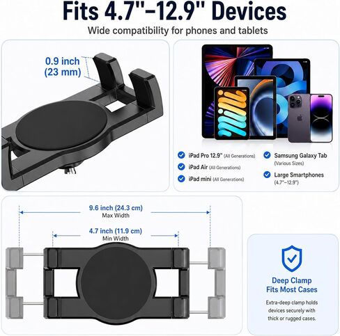 Heavy Duty Aluminum iPad Suction Mount for Truck, Car Tablet Holder Bracket | Anti-Shake Dash Windshield, Thick Case Friendly, Fits 4.7-12.9" iPad Pro Air Mini Samsung, 360° Rotation RV Off-Road Aviation in Saudi Arabia