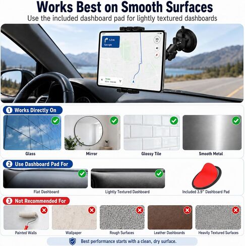 Heavy Duty Aluminum iPad Suction Mount for Truck, Car Tablet Holder Bracket | Anti-Shake Dash Windshield, Thick Case Friendly, Fits 4.7-12.9" iPad Pro Air Mini Samsung, 360° Rotation RV Off-Road Aviation in Saudi Arabia