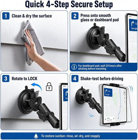 Heavy Duty Aluminum iPad Suction Mount for Truck, Car Tablet Holder Bracket | Anti-Shake Dash Windshield, Thick Case Friendly, Fits 4.7-12.9" iPad Pro Air Mini Samsung, 360° Rotation RV Off-Road Aviation in Saudi Arabia