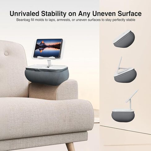 elitehood Adjustable iPad Pillow Stand for Lap, Soft Cushion Lap Beanbag | Tablet Holder Stand for Lap Bed Couch, Pillow Pad for Tablet or iPad, Laptop, E-Reader, Books and 4-15.6'' Devices, Grey in Saudi Arabia