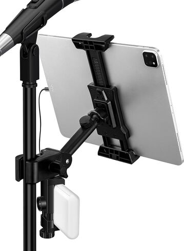 LZSIG Tablet Holder for Mic Stand, Adjustable iPad iPhone Mount for Music Stand - Compatible with Kindle/Android/Smartphones, Fits 4.7 to 13.5-inch Devices | Adjustable 360° Swivel Phone Stand for Tripod, Clamp Attachment Mount Fits 4.7-13.5" Screens, for in Saudi Arabia