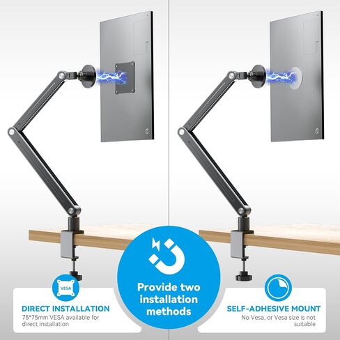 Magnetic Portable Monitor 75mm VESA Mount Arm Screen Holder Stand Clamp | Magnetic VESA,Solid Aluminum,Hold up to 4.4 lbs,Tool-Free,360° Rotation,8.3"-18.5",Foldable,Portable,Cable Clips in Kuwait