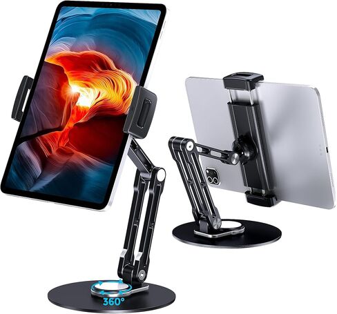 Tablet Stand Holder for iPad, Adjustable with 360 Rotating Base for Desk, Aluminum Swivel Tablet Stand Compatible with iPad Air, Mini, 10.2,9.7, Pro 11/13 and More, Black | with 360 Rotating Base, Adjustable iPad Stand Compatible with iPad Air, Mini, 10.2 in Saudi Arabia