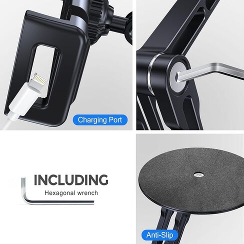 Tablet Stand Holder for iPad, Adjustable with 360 Rotating Base for Desk, Aluminum Swivel Tablet Stand Compatible with iPad Air, Mini, 10.2,9.7, Pro 11/13 and More, Black | with 360 Rotating Base, Adjustable iPad Stand Compatible with iPad Air, Mini, 10.2 in Saudi Arabia