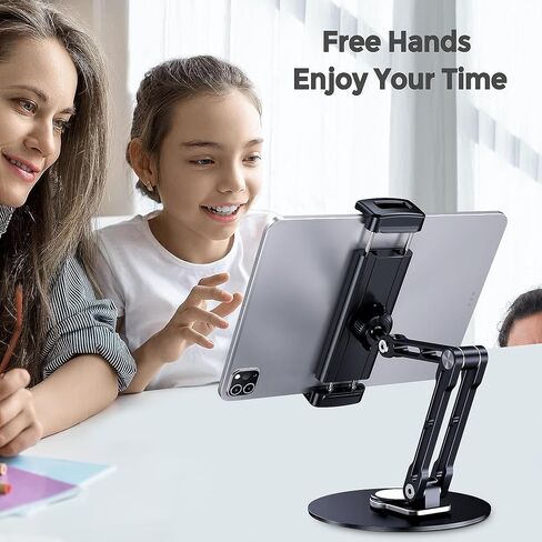 Tablet Stand Holder for iPad, Adjustable with 360 Rotating Base for Desk, Aluminum Swivel Tablet Stand Compatible with iPad Air, Mini, 10.2,9.7, Pro 11/13 and More, Black | with 360 Rotating Base, Adjustable iPad Stand Compatible with iPad Air, Mini, 10.2 in Saudi Arabia