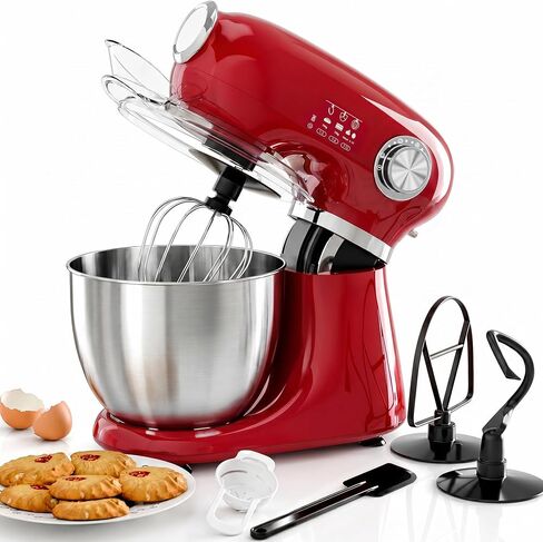 خلاط Kismile 5.5QT برأس مائل، خلاط كهربائي مع وعاء (أحمر) | يشتمل على خفق وخطاف عجين ومضرب لخبز الخبز والكعك والبسكويت و12 سرعة ووعاء من الفولاذ المقاوم للصدأ 304 in Kuwait