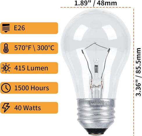 CYLYT 4-Pack Oven Light Bulbs 40 Watts Appliance Bulb, E26 A15 120V High Heat Bulbs for Stove Hood, Refrigerator, Microwave, Lava lamp, Warm White 2700K, Dimmable in Saudi Arabia