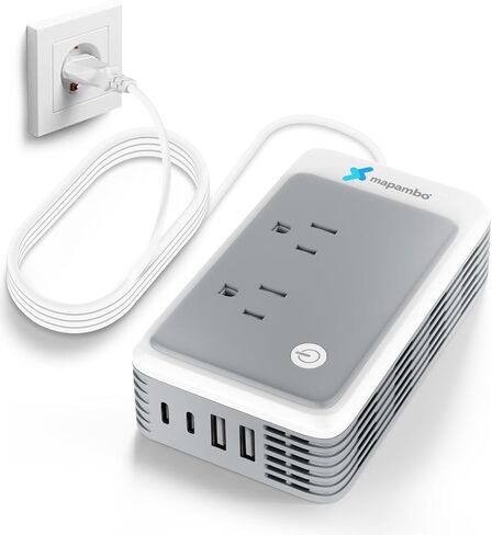 Mapambo 220V to 110V Voltage Converter US to Europe for Curling Iron and Hair Straighteners, Power Converter for European Travel Plug Adapter with 2 USB A & 2 USB C Ports（Grey） in Saudi Arabia
