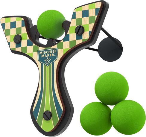 Mighty Fun! Mischief Maker® Racing Wooden Slingshot for Kids with Soft Foam Balls (Green) in Kuwait
