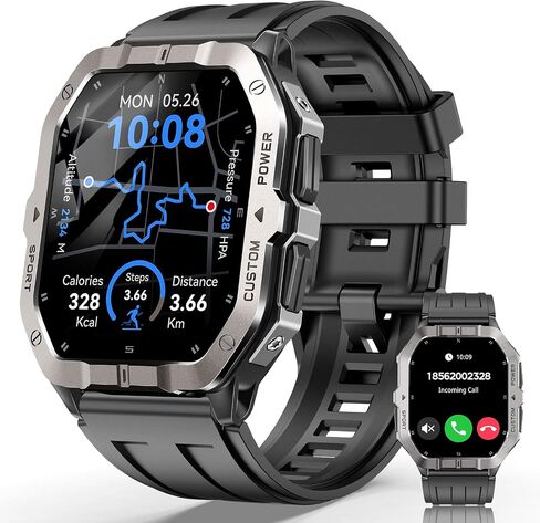 RUXINGX Smart Watches for Men, 2.02'' Military Smart Watch Built-in GPS with Sleep Monitor/Heart Rate/100+ Sport Modes, Waterproof Smartwatch Fitness Tracker for Android and iPhone Black in Saudi Arabia