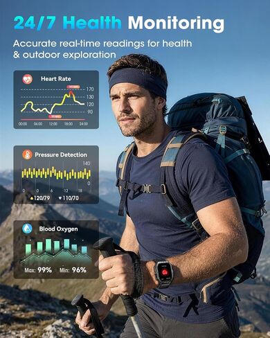 RUXINGX Smart Watches for Men, 2.02'' Military Smart Watch Built-in GPS with Sleep Monitor/Heart Rate/100+ Sport Modes, Waterproof Smartwatch Fitness Tracker for Android and iPhone Black in Saudi Arabia