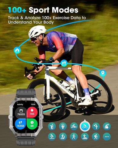 RUXINGX Smart Watches for Men, 2.02'' Military Smart Watch Built-in GPS with Sleep Monitor/Heart Rate/100+ Sport Modes, Waterproof Smartwatch Fitness Tracker for Android and iPhone Black in Saudi Arabia