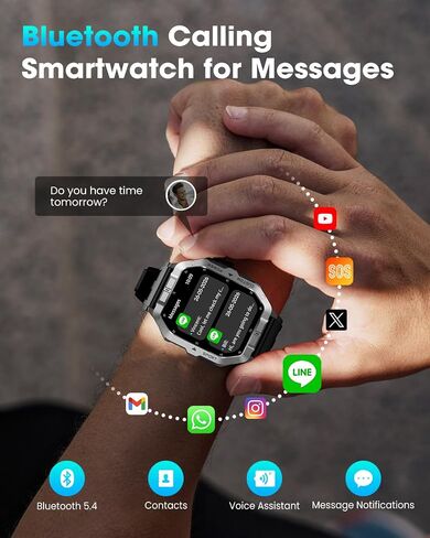 RUXINGX Smart Watches for Men, 2.02'' Military Smart Watch Built-in GPS with Sleep Monitor/Heart Rate/100+ Sport Modes, Waterproof Smartwatch Fitness Tracker for Android and iPhone Black in Saudi Arabia