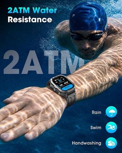 RUXINGX Smart Watches for Men, 2.02'' Military Smart Watch Built-in GPS with Sleep Monitor/Heart Rate/100+ Sport Modes, Waterproof Smartwatch Fitness Tracker for Android and iPhone Black in Saudi Arabia