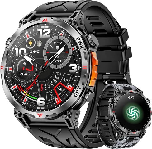 Military Smart Watches for Men with GPS/Compass,GPT Voice Assistant,1.56" AMOLED Screen,Smart Watch for Android and iPhone(Answer/Make Calls), Heart Rate/Sleep,Fitness Tracker Multiple Sports Modes in Saudi Arabia