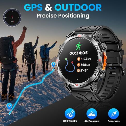 Military Smart Watches for Men with GPS/Compass,GPT Voice Assistant,1.56" AMOLED Screen,Smart Watch for Android and iPhone(Answer/Make Calls), Heart Rate/Sleep,Fitness Tracker Multiple Sports Modes in Saudi Arabia