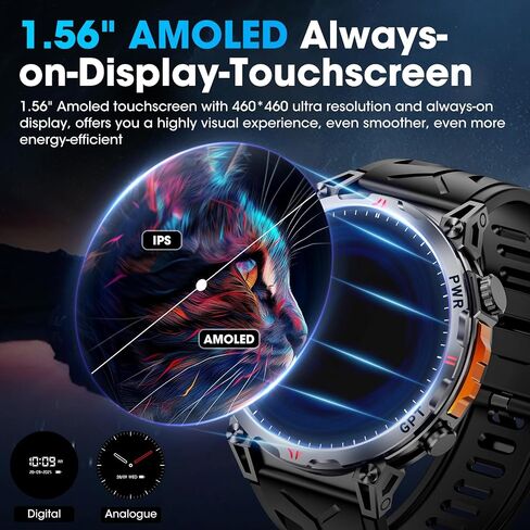 Military Smart Watches for Men with GPS/Compass,GPT Voice Assistant,1.56" AMOLED Screen,Smart Watch for Android and iPhone(Answer/Make Calls), Heart Rate/Sleep,Fitness Tracker Multiple Sports Modes in Saudi Arabia