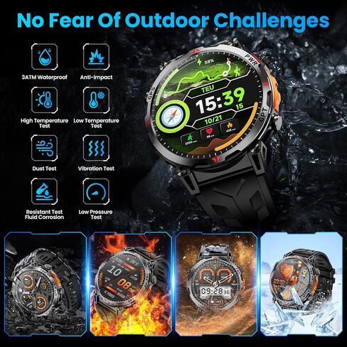 Military Smart Watches for Men with GPS/Compass,GPT Voice Assistant,1.56" AMOLED Screen,Smart Watch for Android and iPhone(Answer/Make Calls), Heart Rate/Sleep,Fitness Tracker Multiple Sports Modes in Saudi Arabia