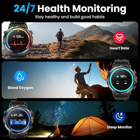 Military Smart Watches for Men with GPS/Compass,GPT Voice Assistant,1.56" AMOLED Screen,Smart Watch for Android and iPhone(Answer/Make Calls), Heart Rate/Sleep,Fitness Tracker Multiple Sports Modes in Saudi Arabia