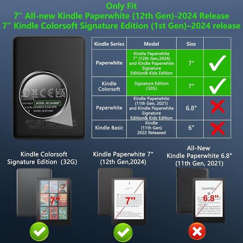 OWKEY Magnetic Case for 7" Kindle Paperwhite 12th Gen 2024 and Kindle Colorsoft - with AirBag Compatible with iPhone MagSafe, Black in Saudi Arabia