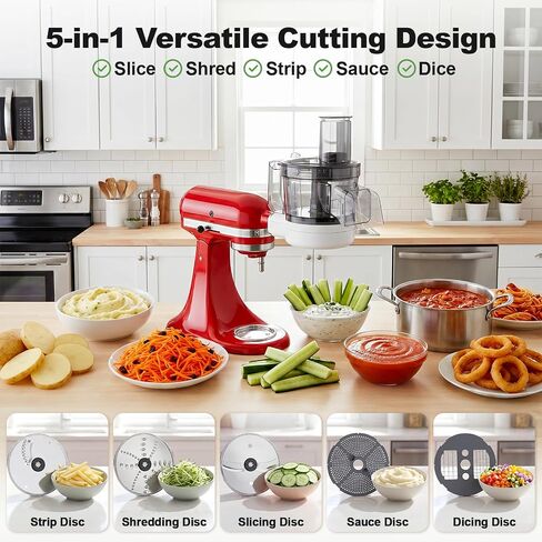 Food Processor Attachment for KitchenAid, 5-in-1 Vegetable Chopper & Dicer | Stainless Steel Cutting Discs for Dicing, Slicing, Shredding, Strip Cutting, Sauce Discs and Storage Case by Focollk in Saudi Arabia