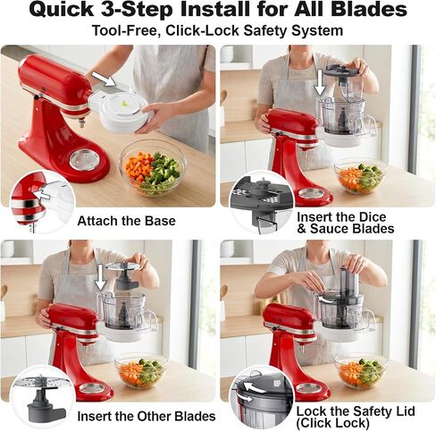 Food Processor Attachment for KitchenAid, 5-in-1 Vegetable Chopper & Dicer | Stainless Steel Cutting Discs for Dicing, Slicing, Shredding, Strip Cutting, Sauce Discs and Storage Case by Focollk in Saudi Arabia