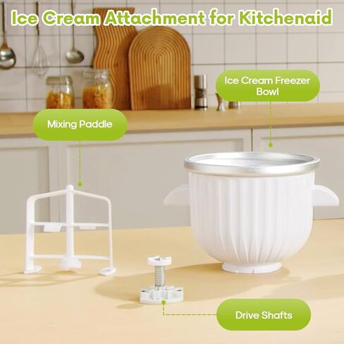 COFUN Ice Cream Maker Attachment for KitchenAid Stand Mixer | Compatible with 4.5/5Qt & Larger KitchenAid Stand Mixer, 2 Quart Frozen Ice Cream Bowl, Yogurt & Sorbet Gelato, White in Saudi Arabia