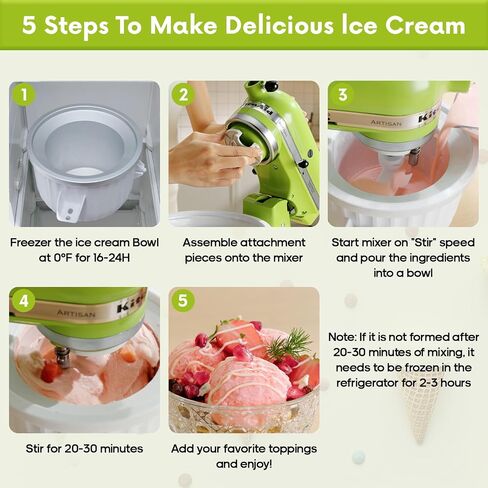 COFUN Ice Cream Maker Attachment for KitchenAid Stand Mixer | Compatible with 4.5/5Qt & Larger KitchenAid Stand Mixer, 2 Quart Frozen Ice Cream Bowl, Yogurt & Sorbet Gelato, White in Saudi Arabia