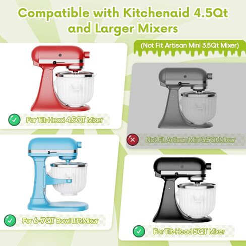 COFUN Ice Cream Maker Attachment for KitchenAid Stand Mixer | Compatible with 4.5/5Qt & Larger KitchenAid Stand Mixer, 2 Quart Frozen Ice Cream Bowl, Yogurt & Sorbet Gelato, White in Saudi Arabia