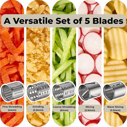5-in-1 Stainless Steel Slicer Shredder Attachment Compatible with KitchenAid Stand Mixers, Cheese Grater Attachment, Vegetable Shredder, Salad Maker with 5 Cutting Blades, Dishwasher Safe in Saudi Arabia