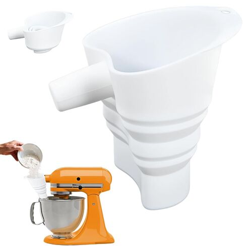 Flour Funnel Attachment for KitchenAid Stand Mixer, Hands-Free No-Spill Pouring Shield for Tilt-Head 4.5 & 5 Qt Bowls (KSM150), Dishwasher Safe Baking Accessory for Dry & Liquid Ingredients (White) in Saudi Arabia