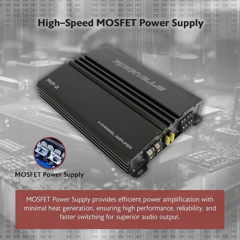 مضخم صوت السيارة Rockville RVF-2 ذو 4 قنوات، 1200 وات ذروة/300 وات RMS، فئة AB، MOSFET، كروس قابل للتعديل، Bass EQ، مثالي لمكبرات الصوت وصوت السيارة | مصدر طاقة MOSFET، كروس قابل للتعديل، 12 ديسيبل باس EQ، حماية IC، بداية ناعمة، 2 أوم ثابت، LP/HP F in Kuwait
