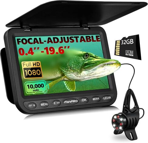 [ترقية FishPRO® 2026] كاميرا الصيد تحت الماء NO.1 HD 1080P مقاس 7 بوصات IPS- مع 10,000 مللي أمبير في الساعة (سهولة الاستخدام) كاميرا N/DVR لصيد الأسماك على الجليد، وكاميرا مكتشف الأسماك لصيد القوارب في بحيرة الجليد مع USB-C، LED+IR، 82 قدمًا in Kuwait