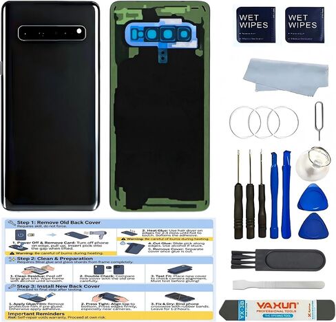 بديل الزجاج الخلفي لهاتف Galaxy S10-5G لهاتف Samsung Galaxy S10-5G غطاء خلفي مقاس 6.7 بوصة مع إطار عدسة مثبت مسبقًا + شريط + أدوات (أسود) in Kuwait