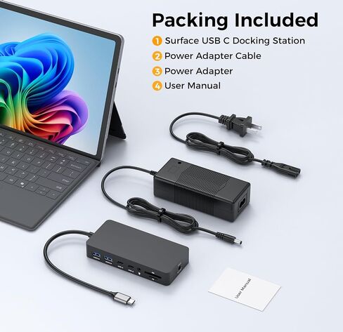 Surface Thunderbolt 4 Docking Station, 12-in-1 Surface Pro Dock Dual 4K@60Hz HDMI VGA Triple Monitor Adapter Compatible with Microsoft Surface Pro 13 12 11 10 9 8 7 X, Surface Laptop 7 6 5, Go, Book in Kuwait