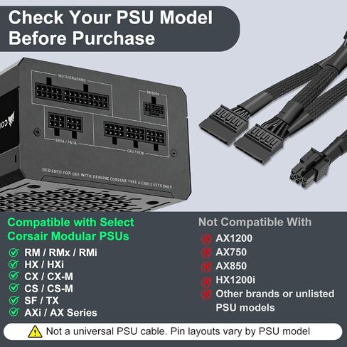 كابل طاقة SATA لوحدات PSU المعيارية من Corsair، كابل مقسم طاقة SATA من 6 دبابيس إلى 3X 15 دبوس، محول بأكمام مضفرة لمحرك الأقراص الصلبة HDD SSD، بطاقة Riser، مسافة 20 بوصة + 6 بوصة in Kuwait