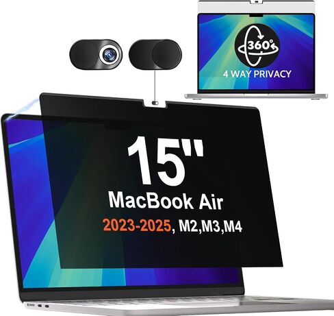 Mamol Magnetic 360° Privacy Screen for Macbook Air 15 Inch (2023-2026, M2, M3, M4, M5), Removable Anti Glare Blue Light Filter, 4 Way Anti Spy Black Protector for Mac Air 15In in Saudi Arabia