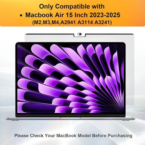 Mamol Magnetic 360° Privacy Screen for Macbook Air 15 Inch (2023-2026, M2, M3, M4, M5), Removable Anti Glare Blue Light Filter, 4 Way Anti Spy Black Protector for Mac Air 15In in Saudi Arabia