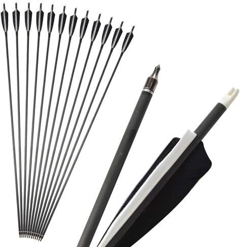 SHARROW 6/12 PCS Carbon Arrow 34 Inch Archery Arrow Spine 500 Turkey Feather Practice and Hunting Arrows with Removable Tips for Compound Bow and Recurve Bow in Kuwait