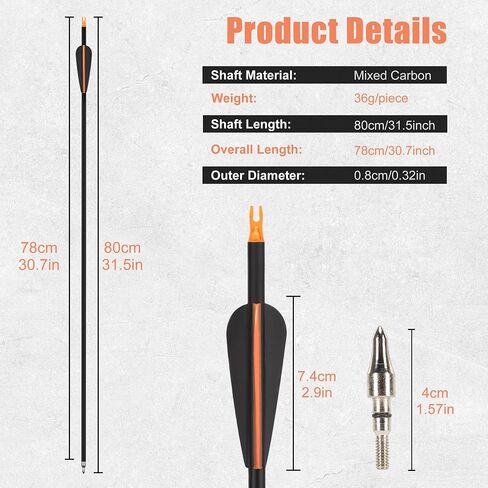 30" Carbon Arrows 6PCS Compound Bow Arrows for Practice Spine 600 in Saudi Arabia