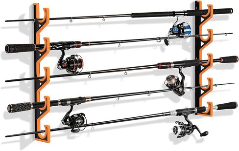 2 Pack Horizontal Fishing Rod Holders for Garage Wall & Ceiling, Anti-Scratch Soft PU Pad Rod Rack, Fishing Pole Storage Organizer Holds up to 10 Rod, Wall Mount Rod Keepers for Casting Rods in Kuwait