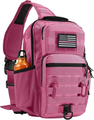 Rover Sling Pack Tactical Shoulder Sling Bag Backpack with Bottle Holder Crossbody Chest Bag, Black with Grey Patch in Saudi Arabia