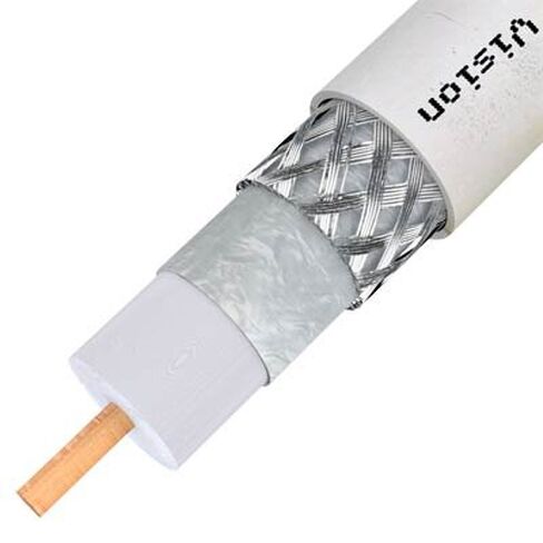 Perfect Vision RG6 Coax Cable with Single 18 Gauge Solid Copper Center Conductor and White UV Resistant PVC Jacket. Rated for Indoor/Outdoor Use, UL Listed, RoHS Compliant, 1000' (CB1W06DSCR0-05) in Kuwait