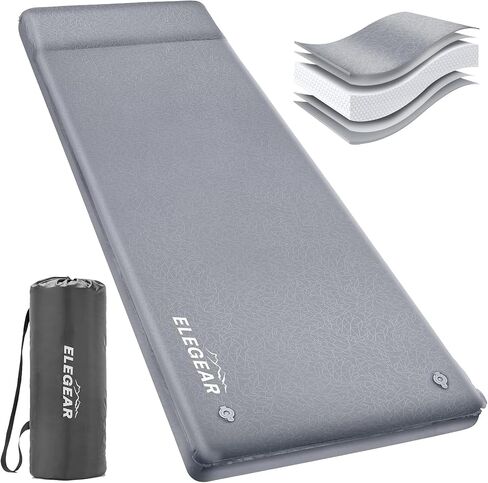 Elegear Self Inflating Camping Sleeping Pad, 3.1'' Ultra Thick Memory Foam Camping Pad with Pillow & Embossed Surface Design, 20s Fast Inflating Insulated Sleeping Pad for Camping/Travel/Tent/Car in Saudi Arabia