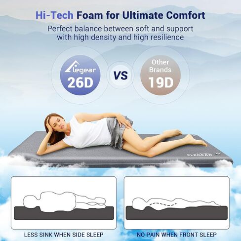 Elegear Self Inflating Camping Sleeping Pad, 3.1'' Ultra Thick Memory Foam Camping Pad with Pillow & Embossed Surface Design, 20s Fast Inflating Insulated Sleeping Pad for Camping/Travel/Tent/Car in Saudi Arabia